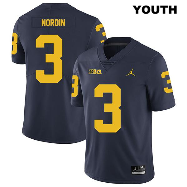 Youth NCAA Michigan Wolverines Quinn Nordin #3 Navy Jordan Brand Authentic Stitched Legend Football College Jersey PX25P67OJ